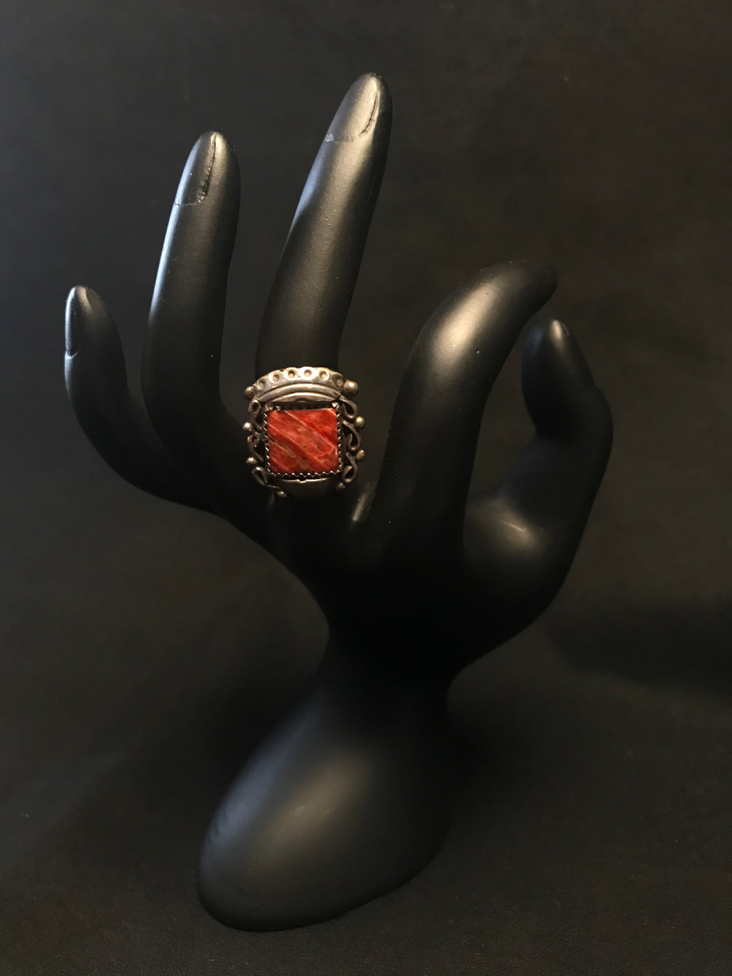 Navajo Large square red stone set  sized 6.5