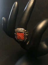 Load image into Gallery viewer, Navajo Large square red stone set  sized 6.5
