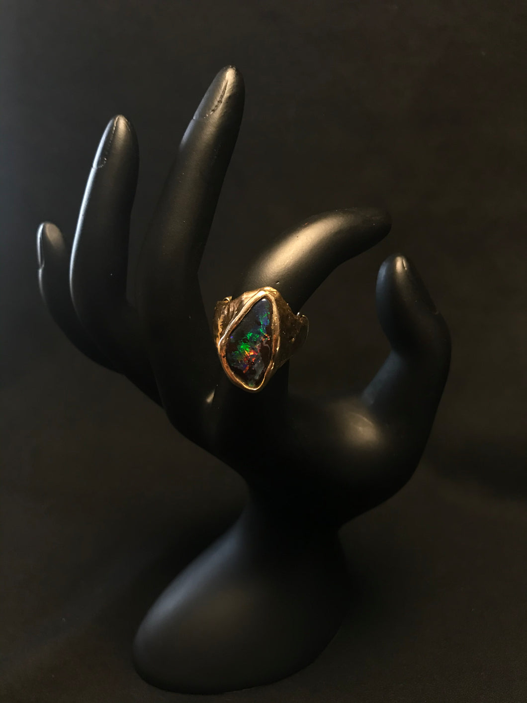 14k yellow gold nugget ring with multi color stone inlay (boulder opal) Size 5.25