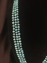 Load image into Gallery viewer, 3 strand necklace of olive heishi beads with tumbled treated turquoise nuggets,
