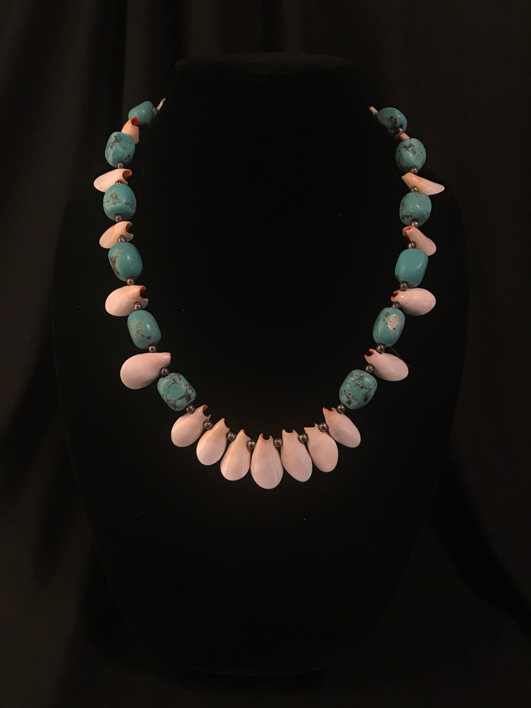 Necklace with medium-sized block beads interspersed