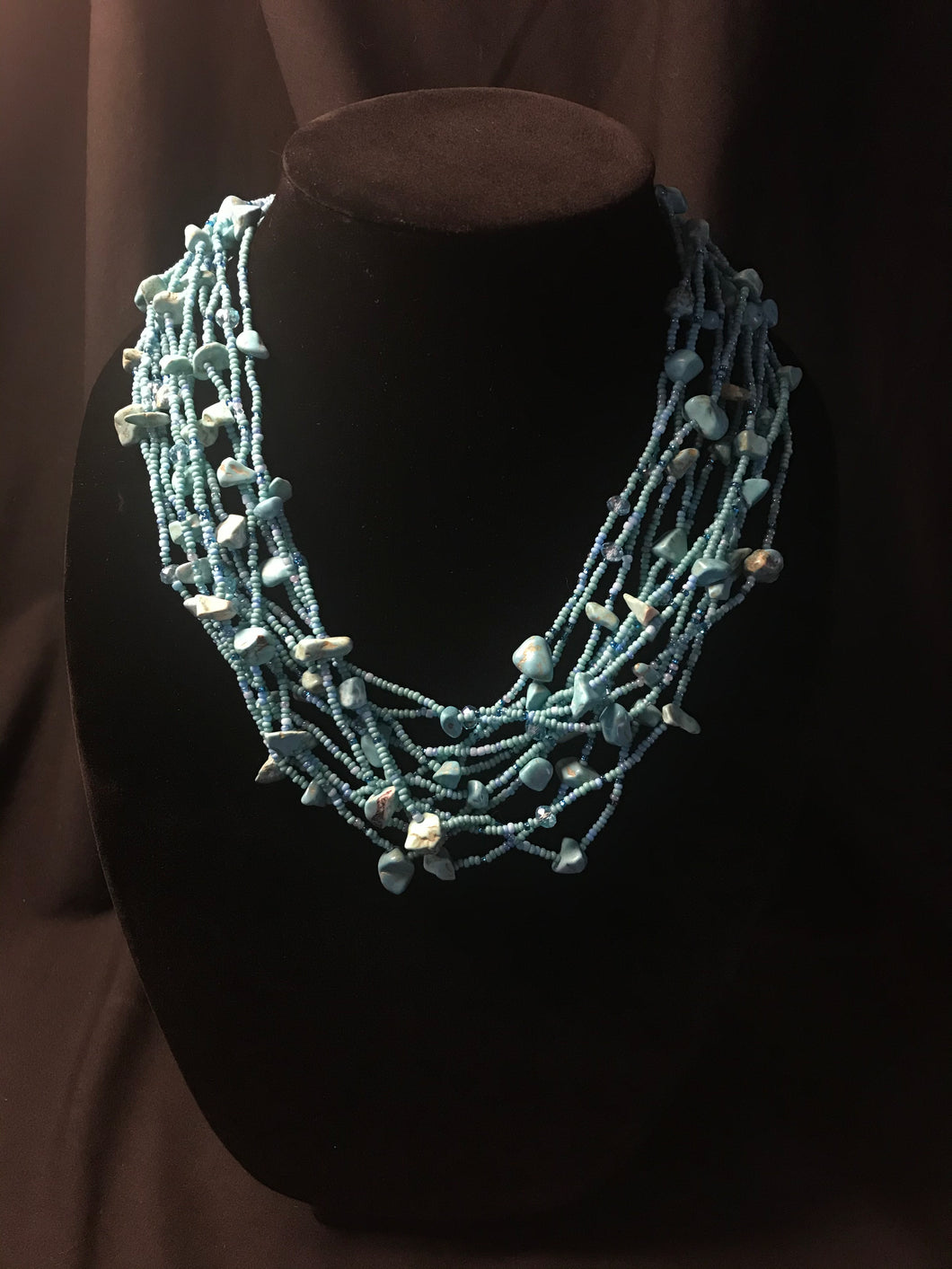 12 strand glass turquoise necklace.