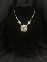 Load image into Gallery viewer, Zuni handmade loop and circle chain with 2 rectangular stamped silver plaques
