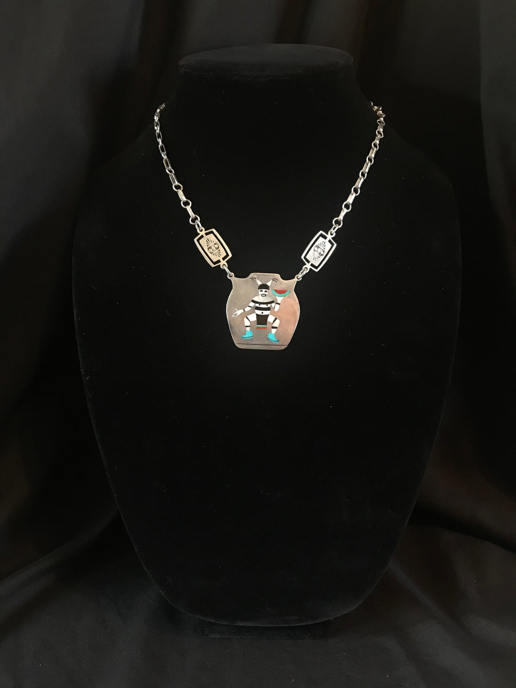 Zuni handmade loop and circle chain with 2 rectangular stamped silver plaques