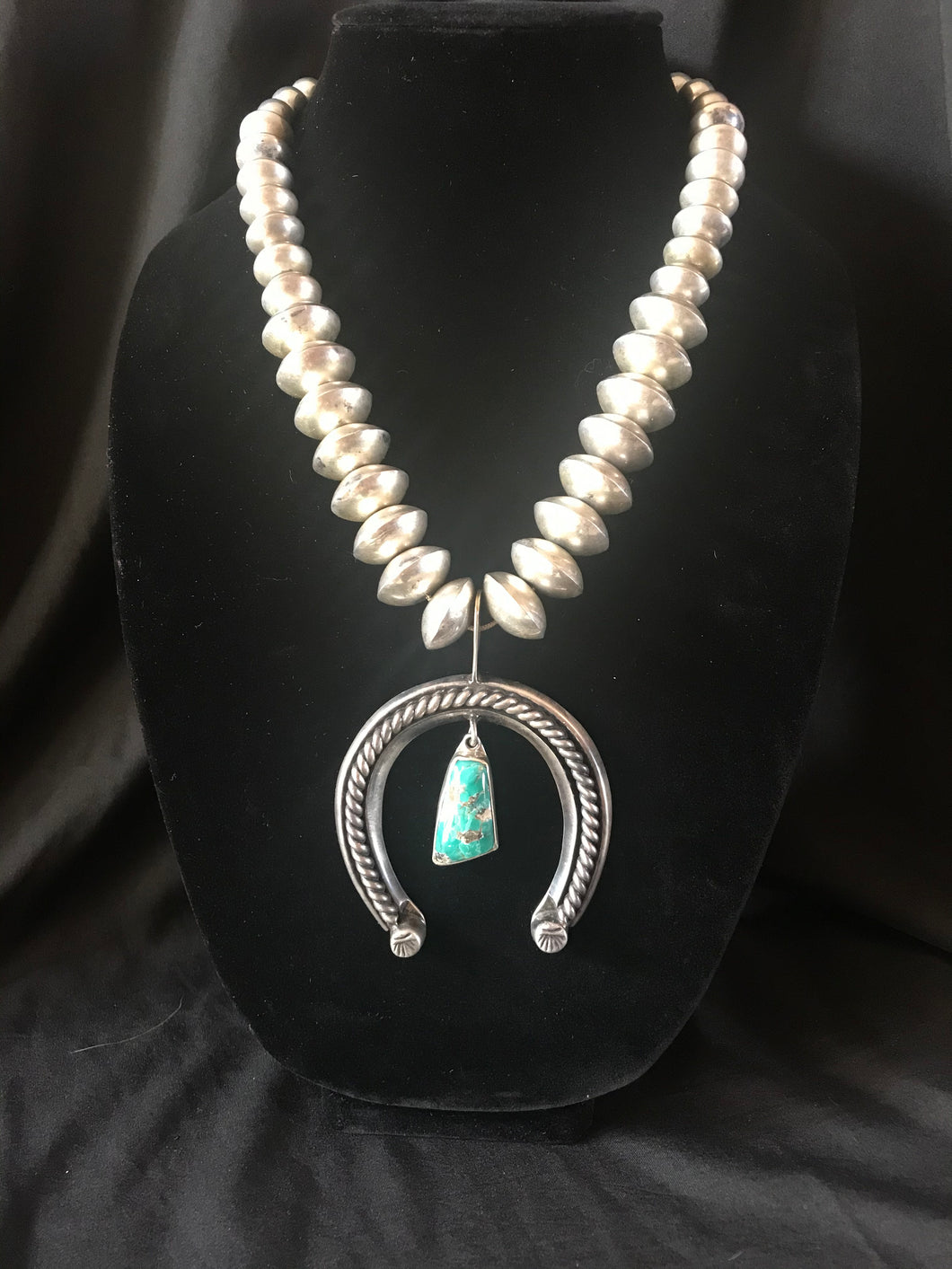 Navajo Silver bead necklace with naja.
