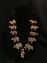 Load image into Gallery viewer, Navajo single strand necklace with coral beads and pink alabaster or pink agate bears.
