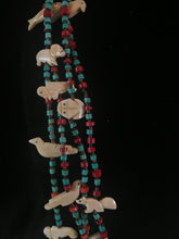 Load image into Gallery viewer, 4 strand necklace with carved animals.
