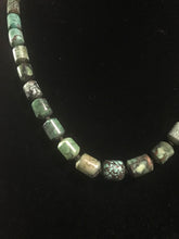 Load image into Gallery viewer, Single strand necklace of barrel shaped beads turquoise in color
