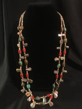 Load image into Gallery viewer, Two strand olive heishi necklace with black lip mother-of-pearl tabs
