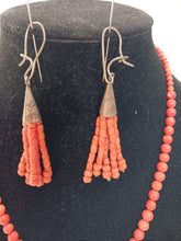 Load image into Gallery viewer, Single strand of graduated round coral beads with matching earrings
