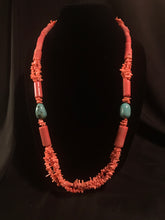 Load image into Gallery viewer, Single strand necklace of large dyed Asian coral cylinder beads
