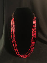 Load image into Gallery viewer, Five strands of red dyed coral tube beads; Santa Domingo Pueblo
