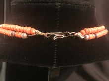 Load image into Gallery viewer, Two strands of orange coral beads with turquoise tabs; Santo Domingo pueblo
