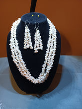 Load image into Gallery viewer, Three-strand pinkish white coral branch necklace and matching earrings
