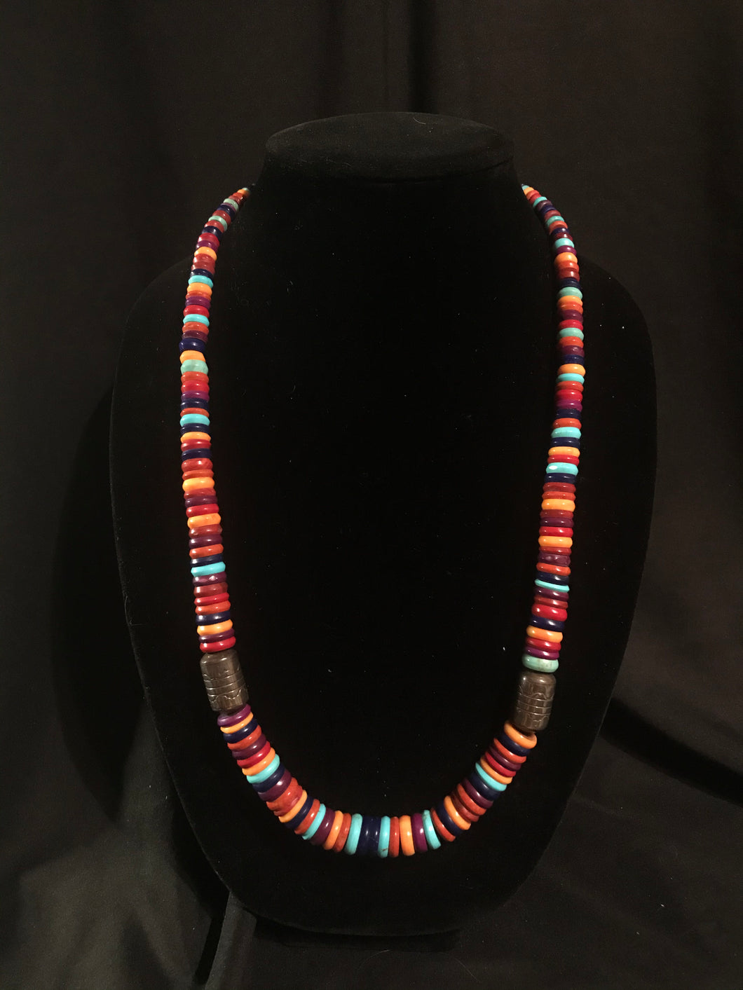 Colorful flat beveled disc necklace