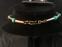 Load image into Gallery viewer, Dyed green onyx feathered headdress figure necklace with earrings
