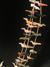 Load image into Gallery viewer, Zuni three strand olive shell heshe strands with fetish birds; matching earrings
