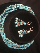 Load image into Gallery viewer, Four strand small turquoise nugget necklace with earrings
