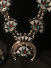 Load image into Gallery viewer, Zuni squash blossom necklace with bracelet and earrings; Artist W M Zunie

