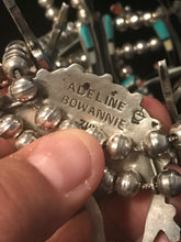 Load image into Gallery viewer, Zuni Squash blossom necklace with matching earrings by Adeline Bowannie
