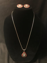 Load image into Gallery viewer, Zuni Spotted owl inlaid coral necklace with matching earrings; Famous artists
