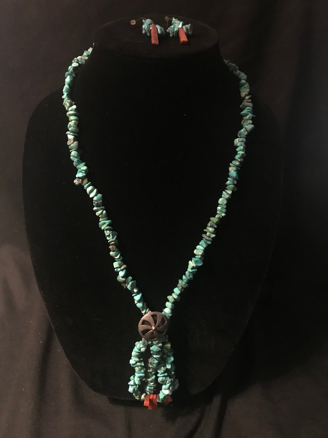 Treated turquoise chip and nugget necklace with earrings