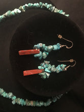 Load image into Gallery viewer, Treated turquoise chip and nugget necklace with earrings
