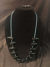 Load image into Gallery viewer, Zuni fetish necklace with black bears with turquoise heartline.  Matching earrings
