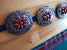 Load image into Gallery viewer, Navajo coral concha belt 46&quot;-48&quot;; signed by artist
