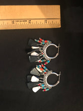 Load image into Gallery viewer, Multicolored stone hoop with silver colored lever back and 12 dangles in varied stones.
