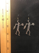Load image into Gallery viewer, Petroglyph style standing warrior earrings in 8 grams solid silver.
