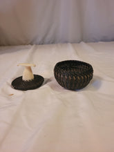 Load image into Gallery viewer, Baleen woven basket with walrus ivory whale tale by Alaskan Inuit basket weaver James Omnik Jr.
