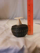 Load image into Gallery viewer, Baleen woven basket with walrus ivory whale tale by Alaskan Inuit basket weaver James Omnik Jr.
