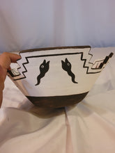 Load image into Gallery viewer, Zuni brown frogs and black tadpoles on white terrace bowl by Quanita Kalestewa b. 1932
